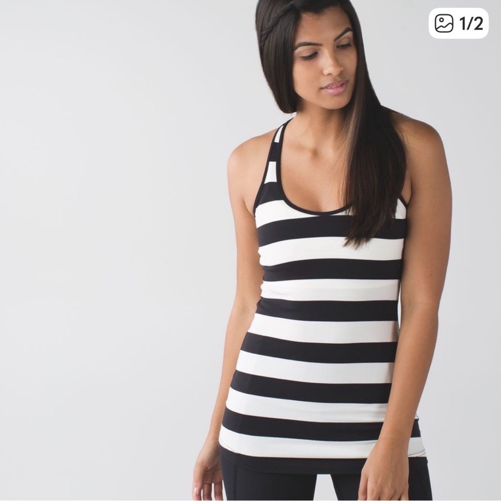 Lululemon Cool Racerback Striped Black & White Tank Top 6 Medium